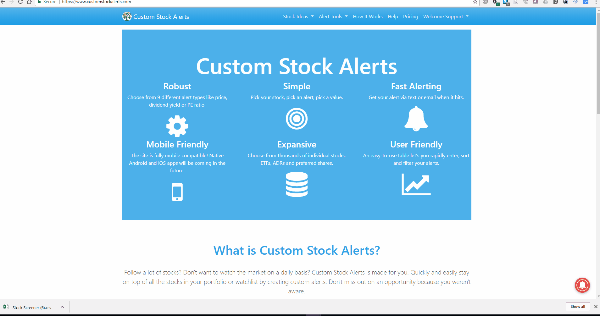 Animated demonstration of the ex-dividend alert feature showing how to create and manage dividend alerts