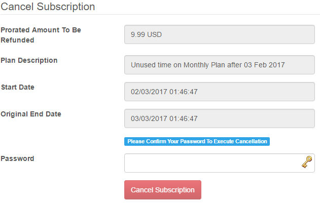 Cancel subscription screen